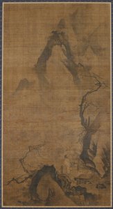 Landschaft: Berg und Wasser, eine Figur unter einem Pflaumenbaum, 16. bis frühes 17. Jahrhundert von Unbekannt