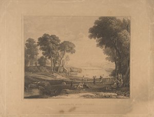 Landschaft mit Figuren nach Die Hochzeit von Isaak und Rebekka