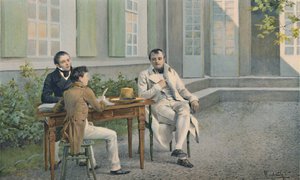 Las Casas und sein Sohn schreiben die Geschichte Napoleons unter dessen Diktat, ca. 1815, 1896 von Unbekannt
