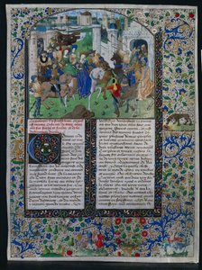 Blatt aus Jehan de Courcys Chronique Universelle: König Priamos trifft Helena und Paris..., ca. 1470