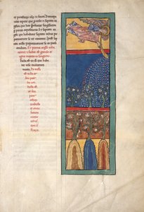 Blatt aus einem Beatus-Manuskript: Der erste Engel bläst die Trompete