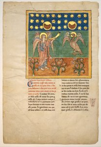 Blatt aus einem Beatus-Manuskript: Der vierte Engel bläst die Trompete und ein Adler..., ca. 1180 von Unbekannt