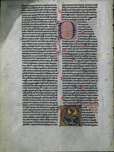 Blatt aus einer Bibel: Initiale E: Verschlungene Löwen und Schlangen 1 von 2 ausgeschnittenen Blättern, ca. 1225-50 von Unbekannt