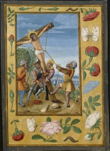 Blatt aus einem Stundenbuch: Die Kreuzaufrichtung, ca. 1510-1520 von Unbekannt