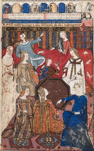 Blatt aus einem Cocharelli-Traktat über die Laster: Accidia und ihr Hof, ca. 1330-40 von Unbekannt