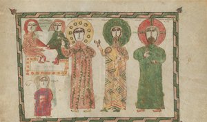 Blatt aus einem Evangelienbuch mit vier stehenden Evangelisten (1290-1330) von Unbekannt