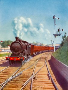 Abfahrt aus Dublin. Zug der Great Southern Railways, gezogen von einer 4-4-0 Personenzuglokomotive, 1935 von Unbekannt