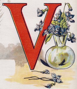 Buchstabe V: Vase mit Veilchen. Gravur in "ABC L