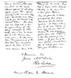 Brief von Richard Cobden an Theodore Benard über die Bedeutung des freien Handels zwischen allen Nationen von Unbekannt