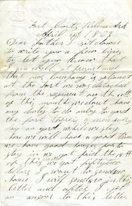 Brief unterzeichnet David T. Massey, Fort Curtis, Helena, Ark., an seinen Vater (Nathan Massey), 21. April 1863