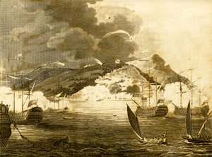 Lord Exmouths Flotte bombardiert die Stadt Algier, 1816