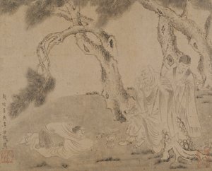 Luohan, Begleiter und Verehrer unter Kiefern, Yuan- oder Ming-Dynastie, 1279-1644 von Unbekannt