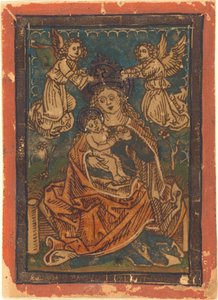 Madonna und Kind auf einer grasbewachsenen Bank mit Engeln, 1480-1490