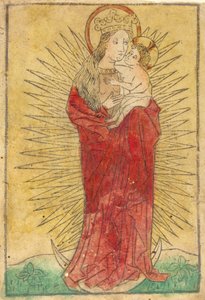 Madonna und Kind in einer Glorie auf einer Mondsichel stehend