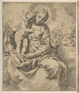 Madonna und Kind auf Wolken sitzend und von Engeln umgeben, Kopie in umgekehrter Richtung, ca. 1639 oder später