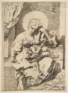 Madonna und Kind mit einem Vogel, Kopie in umgekehrter Richtung nach Cantarini, ca. 1635-1636 oder später von Unbekannt