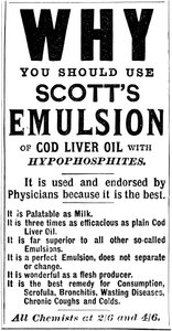 Magazinwerbung für Scotts Emulsion aus Lebertran, 1890