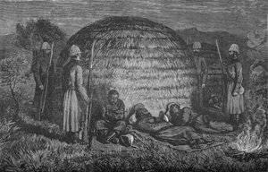 Major Marter und seine Männer bewachen Cetewayo im einheimischen Kraal, ca. 1880 von Unbekannt