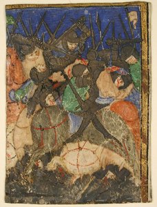 Manuskript-Ausschnitt zeigt eine Szene aus der hebräischen Schrift, vielleicht das Leben von König David, ca. 1400 von Unbekannt
