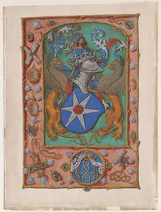 Manuskriptblatt mit Wappen, aus einem Stundenbuch, ca. 1500