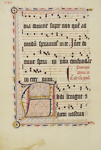 Manuskriptblatt mit Initiale A, aus einem Antiphonar, deutsch, zweites Viertel des 15. Jahrhunderts