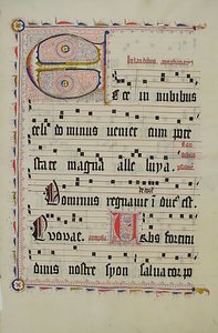 Manuskriptblatt mit Initiale E, aus einem Antiphonar, Deutsch, zweites Viertel des 15. Jahrhunderts von Unbekannt
