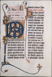 Manuskriptblatt mit Initiale M, aus einem Missale, französisch, ca. 1290 von Unbekannt