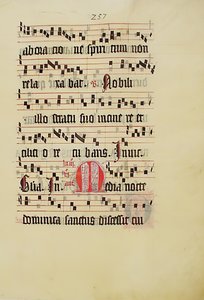 Manuskriptblatt mit Initiale M, aus einem Antiphonar, deutsch, zweites Viertel des 15. Jahrhunderts von Unbekannt