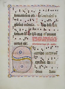 Manuskriptblatt mit Initiale S, aus einem Antiphonar, deutsch