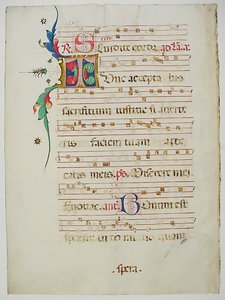 Manuskriptblatt mit Initiale T, aus einem Antiphonar, Italien, 15. Jahrhundert von Unbekannt