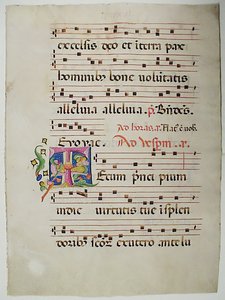 Manuskriptblatt mit Initiale T, aus einem Antiphonar, italienisch, 15. Jahrhundert von Unbekannt