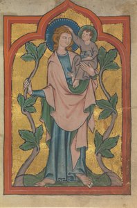 Manuskriptblatt mit dem heiligen Christophorus, der Christus trägt, deutsch oder schweizerisch, frühes 14. Jahrhundert von Unbekannt