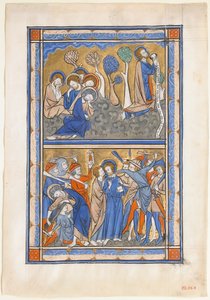Manuskriptblatt mit der Agonie im Garten und dem Verrat Christi, aus einem königlichen Psalter, ca. 1270 von Unbekannt