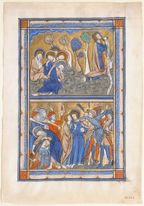 Manuskriptblatt mit der Agonie im Garten und dem Verrat Christi, aus einem königlichen Psalter, ca. 1270 von Unbekannt