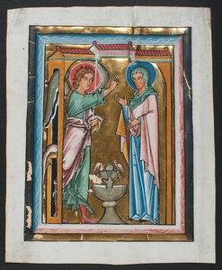 Manuskriptblatt mit der Verkündigung, aus einem Psalter, Mitte 13. Jahrhundert von Unbekannt