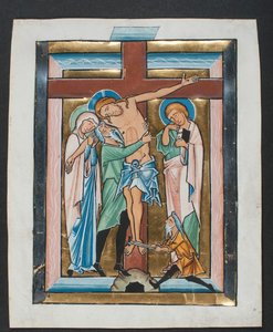 Manuskriptblatt mit der Kreuzabnahme, aus einem Psalter, Mitte des 13. Jahrhunderts von Unbekannt