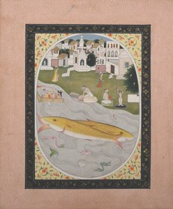 Manuskriptmalerei mit hinduistischer tantrischer Szene, die zwei Fische darstellt, 1800-1820 von Unbekannt