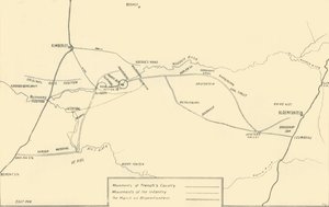 Karte zur Veranschaulichung der Bewegungen zur Entlastung von Kimberley und der Eroberung von Bloemfontein, 1901