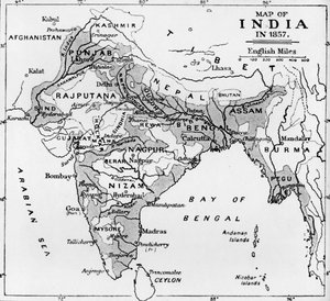 Karte von Indien im Jahr 1857, um 1912