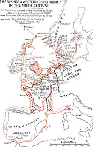 Karte der Wikinger und des westlichen Christentums im 9. Jahrhundert, 1935