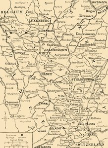 Karte, die die Grenze zwischen Frankreich und Deutschland zeigt, Erster Weltkrieg, ca. 1915, ca. 1920 von Unbekannt