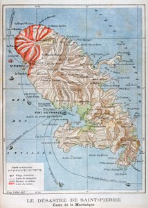 Karte, die den Ausbruch des Mount Pelée, Martinique, 1902 zeigt von Unbekannt