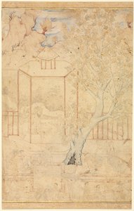 Meister und Schüler in einem Gartenpavillon, Einzelblatt-Illustration, um 1570-1590er Jahre von Unbekannt