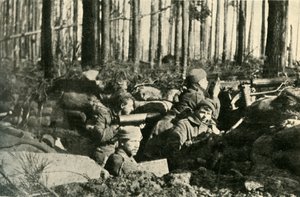 Maxim-Maschinengewehr an der britischen Front, Erster Weltkrieg, 1915, um 1920 von Unbekannt