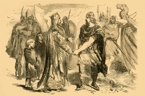 Treffen von Edmund Ironside und Knut auf der Insel Alney im Severn, ca. 1890 von Unbekannt