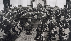 Treffen des Völkerbundes am 10.06.1929 im Senatspalast in Madrid, Spanien
