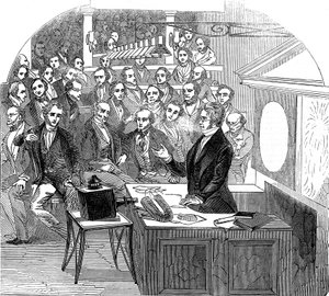 Michael Faraday hält einen Vortrag über Elektrizität und Magnetismus, Royal Institution, London, 1846 von Unbekannt