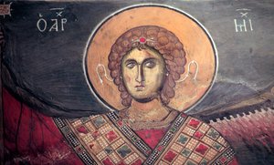 Erzengel Michael Byzantinisches Fresko aus der Panagia tou Arakos Kirche 12. Jahrhundert Zypern Bemalte Kirchen UNESCO-Stätte Troodos, Zypern von Unbekannt