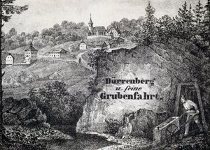 Salzmine: Arbeitsszene in der Mine, Durrnberg, Österreich von Unbekannt