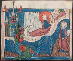 Miniatur aus einem Manuskript der Apokalypse: Die Frau, bekleidet mit der Sonne, ca. 1295 von Unbekannt